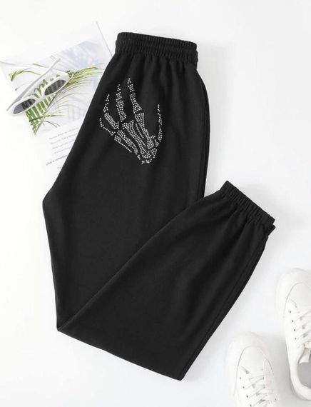 Женские теплые спортивные штаны на флисе со скелетом рук RO112 цвет черный, размер универсальный 42/44 | Зображення 3