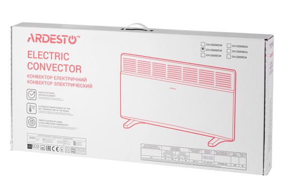 Конвектор електричний ARDESTO  CH-2500MCW, 2500 Вт, 25 м2, закритий нагрів. елемент, IP24, мех. керування, білий (CH-2500MCW) | Зображення 7