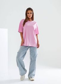Женская однотонная футболка оверсайз GA025 цвет розовый, размер 42/48