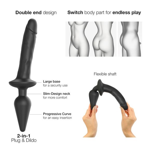 Анальна пробка з дилдо 2в1 Strap-On-Me SWITCH PLUG-IN REALISTIC DILDO Black L, діаметр 4,5/3,4 см | Зображення 1