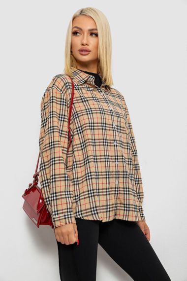 Рубашка женская в клетку, цвет бежевый, 244R1070-3 | Зображення 3