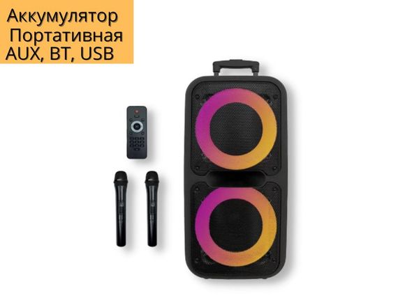 Акумуляторна акустична система XPRO  ZXX-7575  валіза 150Вт USB, SD, FM радіо, Bluetooth, 2 радіомікрофона, ДУ чорна (ZXX-7575) | Зображення 1