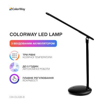 Настольная лампа ColorWay 4W with built-in battery 1800 mAh USB in/out 5V*1A, black (CW-DL02B-B) | Зображення 9