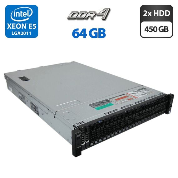 Сервер Dell PowerEdge R730xd 24SFF 2U Rack / 2x Intel Xeon E5-2667 v4 (8 (16) ядер по 3.2 - 3.6 GHz) / 64 GB DDR4 / 2x 450 GB SAS / Matrox G200eR2 / 2x 750W б/у | Зображення 1