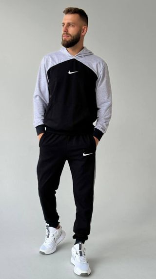 Чоловічий спортивний костюм Nike чорний з світло-сірими вставками | Зображення 6