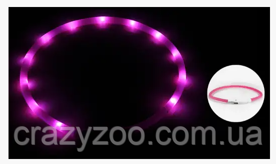 Ошейник для собак LED светящийся розовый 70 см 6651 | Зображення 1