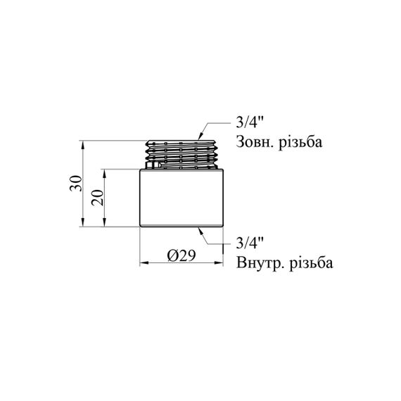 Подовжувач Karro 3/4" ВЗ, L=20 мм хромований KR-3209 | Зображення 1