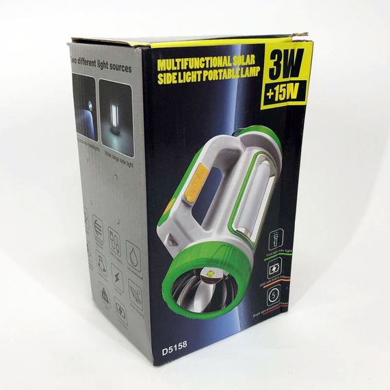 Ліхтар кемпінговий із сонячною панеллю 5158-LED-COB power bank, переносний ліхтар. Колір: зелений | Зображення 5