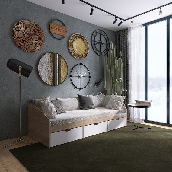 Ліжко односпальне з ящиками Еверест Комфорт 3 193х84х59  см Дуб сонома/Німфея Альба (EVR-5737) | Зображення 1