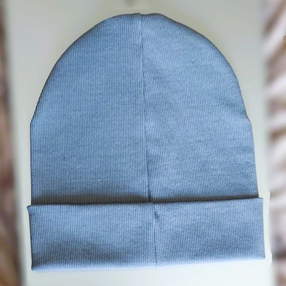 Шапка дитяча рібана сіра подвійна весна 5 - 12 років з відворотом | Зображення 1