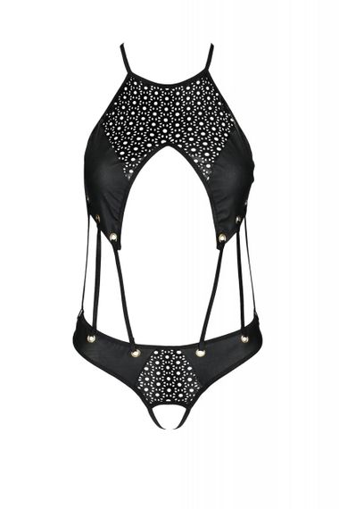 Боді з відкритим доступом Passion TASMINA BODY S/M, black, екошкіра, шнурівки, ажурні мережива Sex Aura | Зображення 2