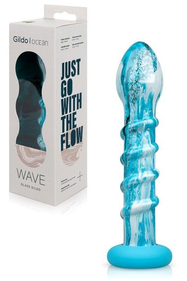 Скляний дилдо Gildo Ocean Wave, з силіконовою основою | Зображення 7