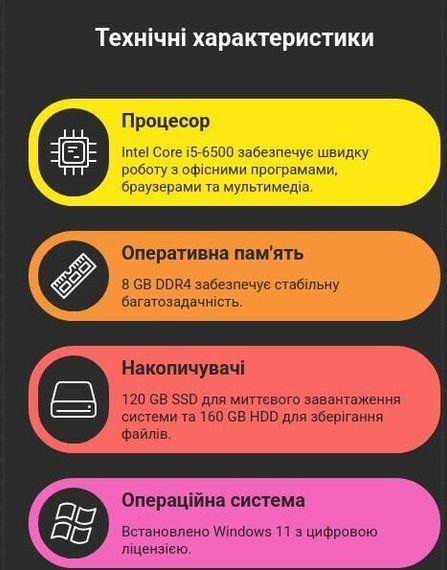 Комп'ютер HP ProDesk 600 G3 SFF / Intel Core i5-6500 (4 ядра по 3.2 - 3.6 GHz) / 8 GB DDR4 / 120 GB SSD + 160 GB HDD / Intel HD Graphics 530 / Windows 11 Pro б/в + Подарунок Флеш пам'ять USB 32 GB + Кабель живлення | Зображення 4