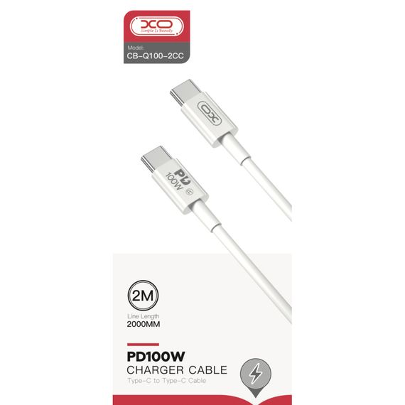 Дата кабель USB-C to USB-C 2.0m 100W white XO (CB-Q100-2CC) | Зображення 1