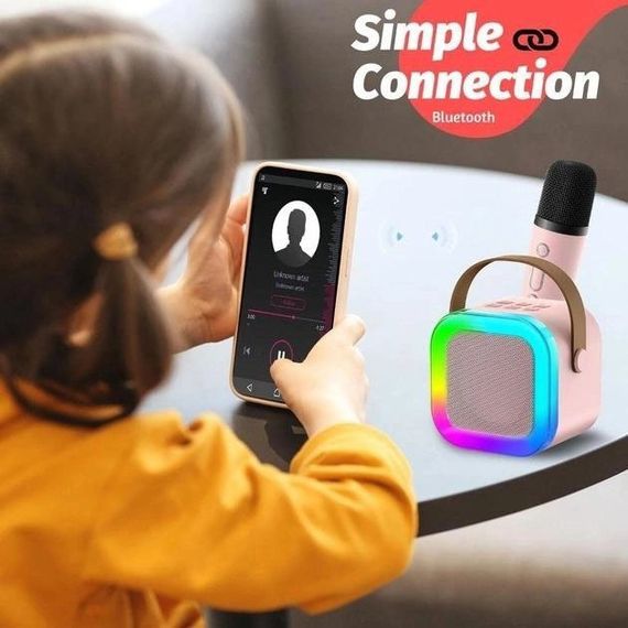 Портативна колонка з караоке мікрофоном та RGB підсвічуванням K12 10W Bluetooth. Колір: рожевий | Зображення 3