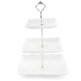 Фруктовниця 37см порцелянова триярусна квітка, колір - білий BONA DI