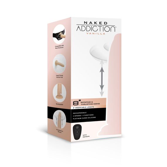 Фалоімітатор з ротацією та пульсацією Naked ADDICTION 8″ Rotating & Thrusting Dong - Vanilla | Зображення 8