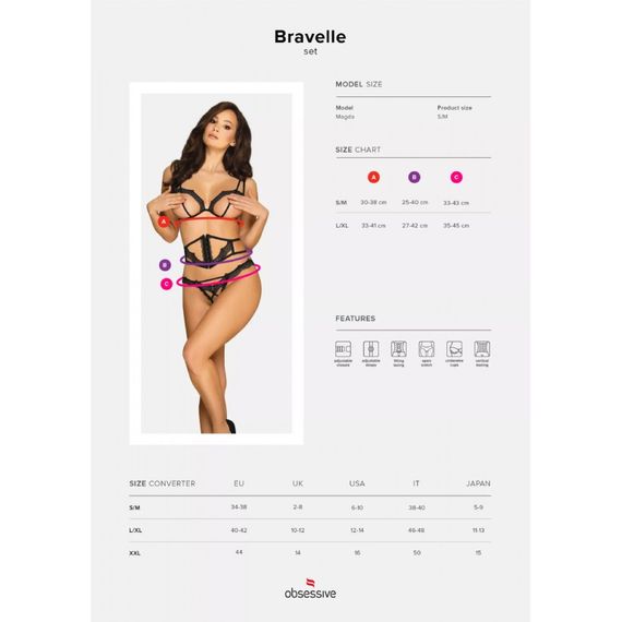 Комплект Obsessive Bravelle wyczarny L/XL | Зображення 6