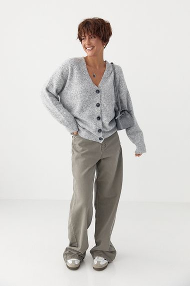 В'язаний вільний кардиган на ґудзиках - сірий цвет, ONE SIZE (є розміри) | Зображення 2