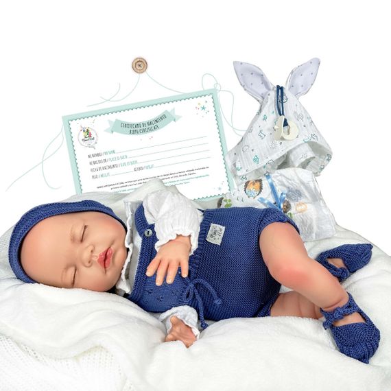 Іспанська Вініл Cіліконова Лялька Реборн Новонароджене Немовля Преміум 3D Розпис Nines d'Onil Reborn Sandra Blue 48 см