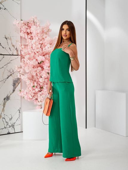 Женский летний костюм майка и брюки креп-жатка, UH379 размер 44, цвет зеленый | Зображення 3