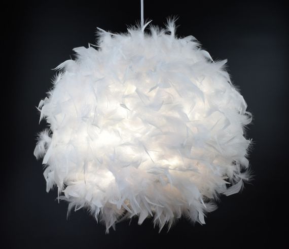 Люстра підвісна з пір'ям на 1 лампочку 25998 Білий 40-120х45х45 см. | Зображення 3