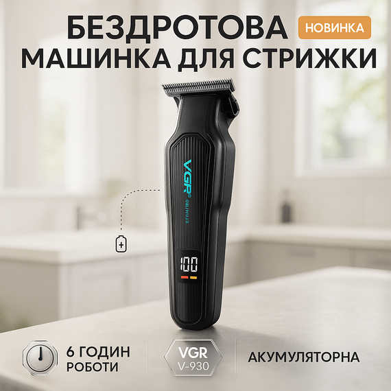 Бездротовий акумуляторний тример для стрижки волосся VGR V-930, Тример з насадками різної довжини CA-28