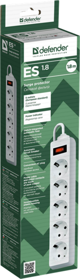 Мережевий фільтр Defender ES 1.8m 5 роз. White (99481) | Зображення 2