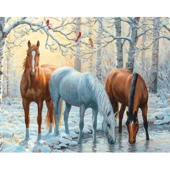 Алмазная мозаика Лошади у пруда 40х50 см ColorArt SP005 | Зображення 1