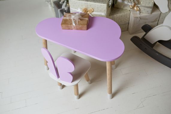 Столик тучка і стільчик метелик дитячий фіолетовий з білим сидінням. Столик для занять, ігор, їжі | Зображення 5