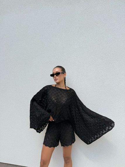 Летний костюм из мягкой вязки, черный