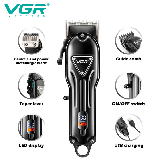 Аккумуляторная машинка для стрижки VGR V-051, 4 насадки, 2500 mAh, LED дисплей | Зображення 6