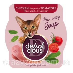 Суп для котів Delickcious з м'ясом курки, томатами та шпинатом 80 г D6251301