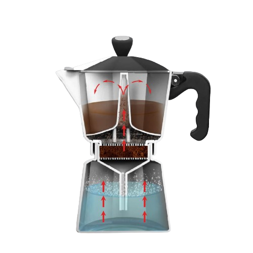 Кавоварка гейзерна 300мл (6 порцій) алюмінієва MR-1666-6-BLACK Espresso Moka Maestro | Зображення 3