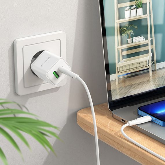 МЗП Borofone BN7 PD20W+QC3.0 (1USB-A/1C) + кабель Type-C to Lightning White | Зображення 7