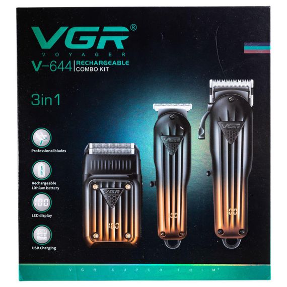 Набор для стрижки аккумуляторная машинка, триммер и шейвер VGR V-644 | Зображення 5