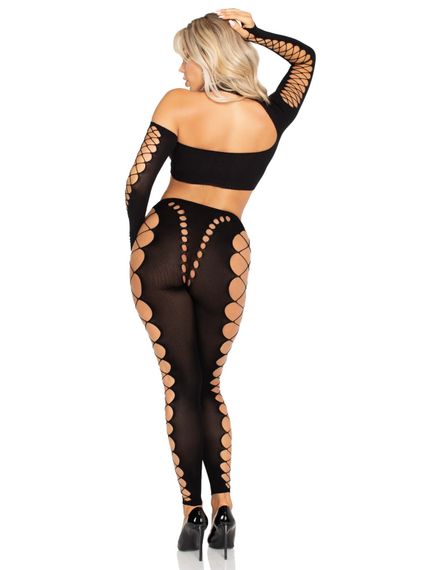 Комплект Leg Avenue Seamless Cut-Out Crop Top and Legging One Size Black | Зображення 5