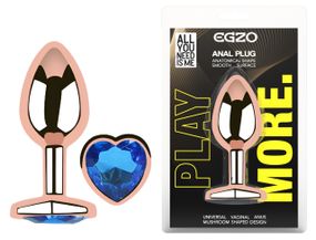 Анальна пробка з кристалом EGZO - Rose Gold Heart Plug Blue size M Sex Aura