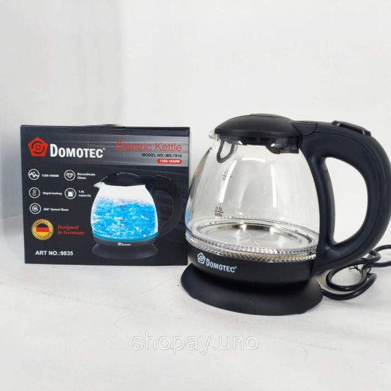 Скляний електрочайник Domotec MS-7910 1л 1650Вт з LED підсвічуванням | Зображення 2
