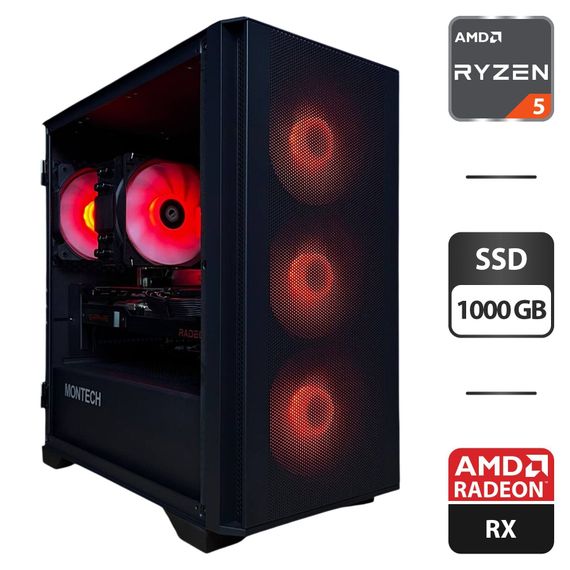 Збірка на замовлення: ігровий ПК Montech Air 100 ARGB Tower / AMD Ryzen 5 7500F (6 (12) ядер по 3,7 - 5,0 ГГц) / 16 ГБ DDR5 / 1000 ГБ SSD M.2 / AMD Radeon RX 6800, 16 GB GDDR6, 256-bit / 750W б/в