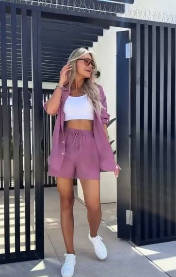 Женский летний костюм двойка шорты и рубашка LY25028 цвет фрезовый, размер 46/48 | Зображення 1