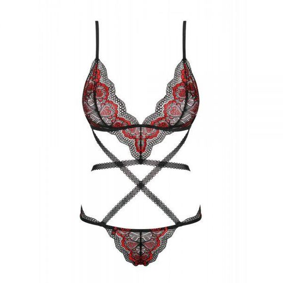 Боді Obsessive Megies з стрепами, що перехрещуються, чорно-червоний, L/XL Sex Aura | Зображення 2