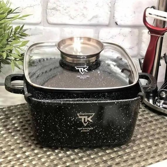 Кастрюля квадратная с антипригарным покрытием с крышкой 20см 2,7л Черная