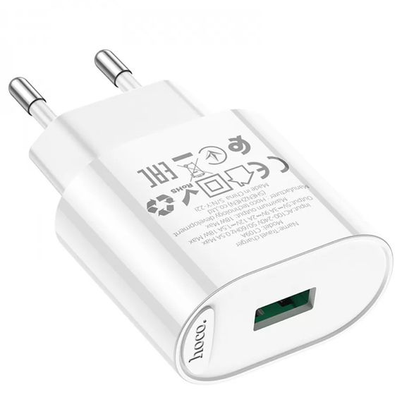 МЗП Hoco C109A Fighter QC3.0 18W (1USB-A) White | Зображення 3