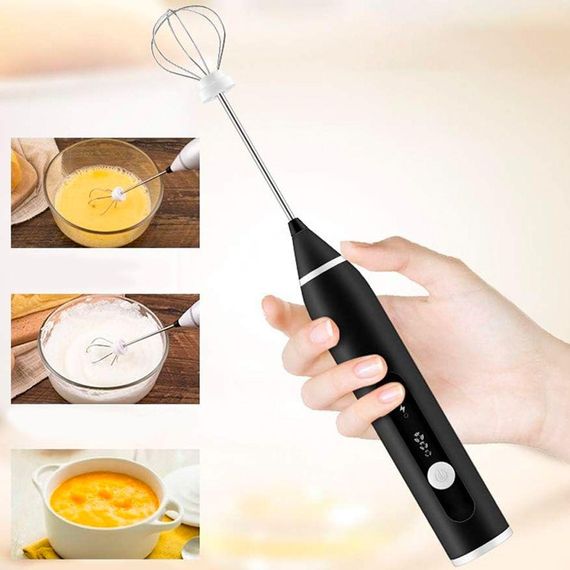 Капучинатор-міксер з USB зарядкою, Чорний / Бездротовий віночок для яєць / Кухонний міксер спінювач для молока | Зображення 2