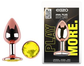 Анальная пробка EGZO Rose Gold Round Plug S с лаймовым кристаллом, металлическая Sex Aura