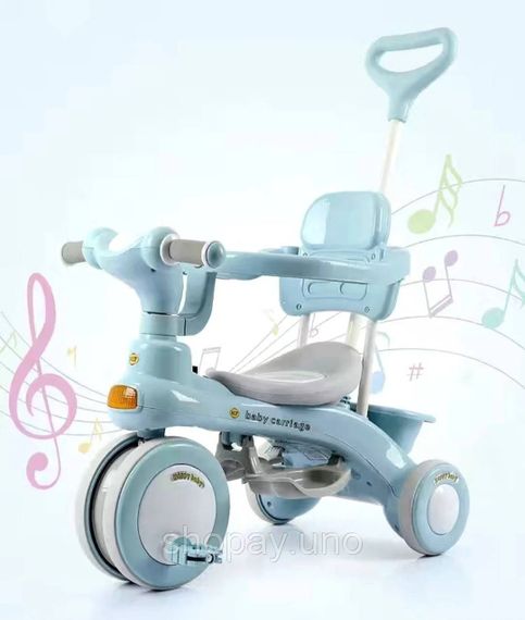 Детский трехколесный велосипед Baby Carriage 588 голубой с родительской ручкой | Зображення 2