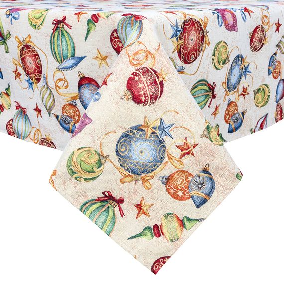 Скатертина гобеленова FIESTA Limaso, 137x260, Прямокутна, Новорічний, Золотий люрекс, 60% поліестер, 24% бавовна, 16% акрил, Гобелен | Зображення 1