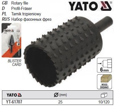 Фреза циліндрична дерево YATO Польща Ø=25 мм шпиндель Ø=6 мм YT-61707