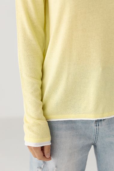 Напівпрозорий лонгслів з контрасною окантовкою - лимонний цвет, ONE SIZE (є розміри) | Зображення 3